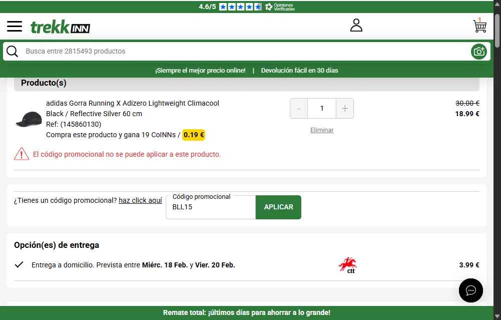 Trekkinn checkout page showing Trekkinn promo code box | Screenshot taken by SimplyCodes community member on Feb 11, 2026