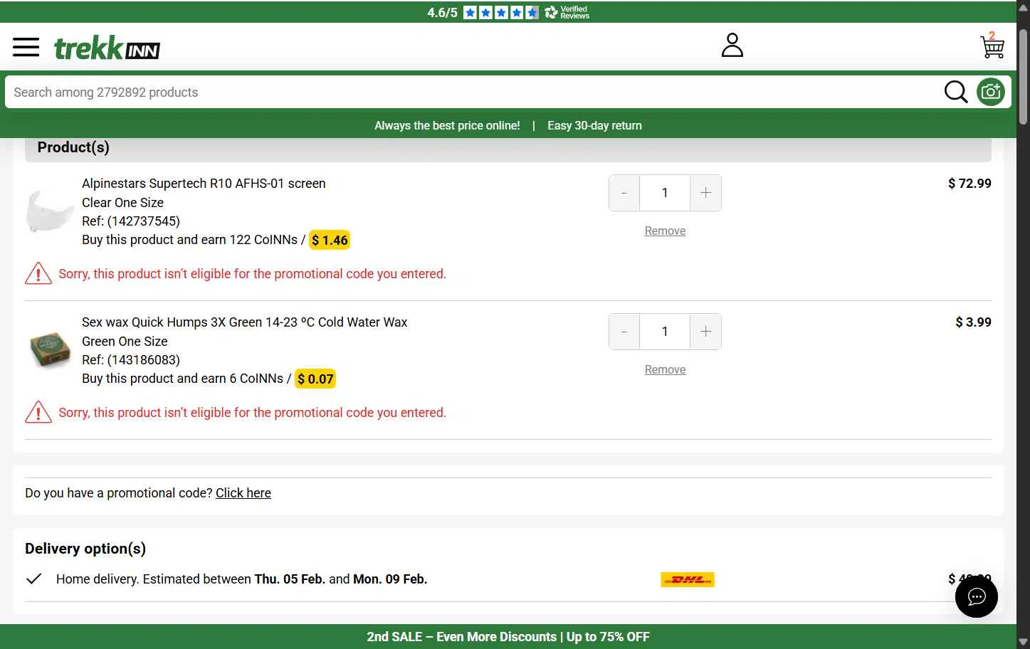 Trekkinn checkout page showing Trekkinn promo code box | Screenshot taken by SimplyCodes community member on Jan 27, 2026