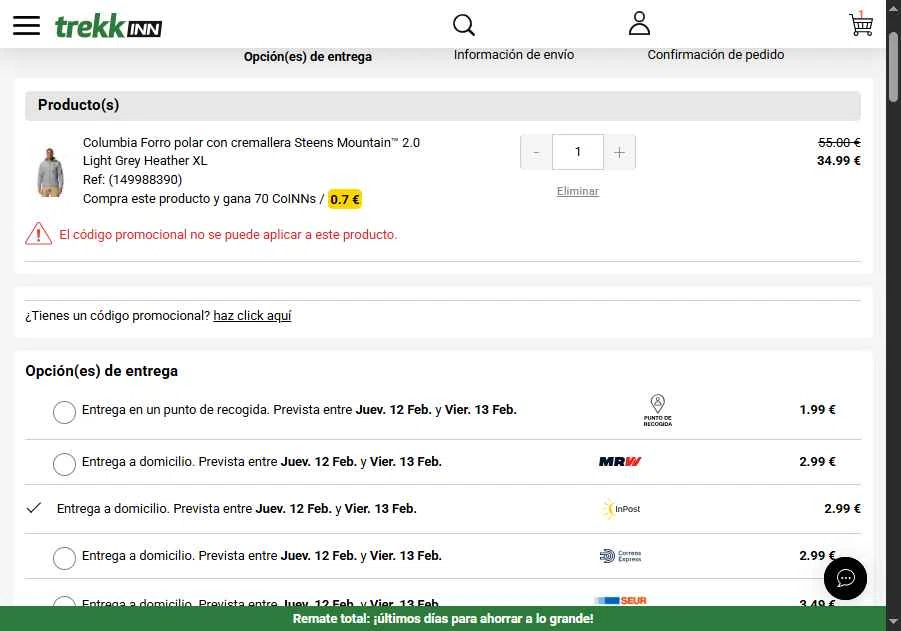 Trekkinn checkout page showing Trekkinn promo code box | Screenshot taken by SimplyCodes community member on Feb 11, 2026