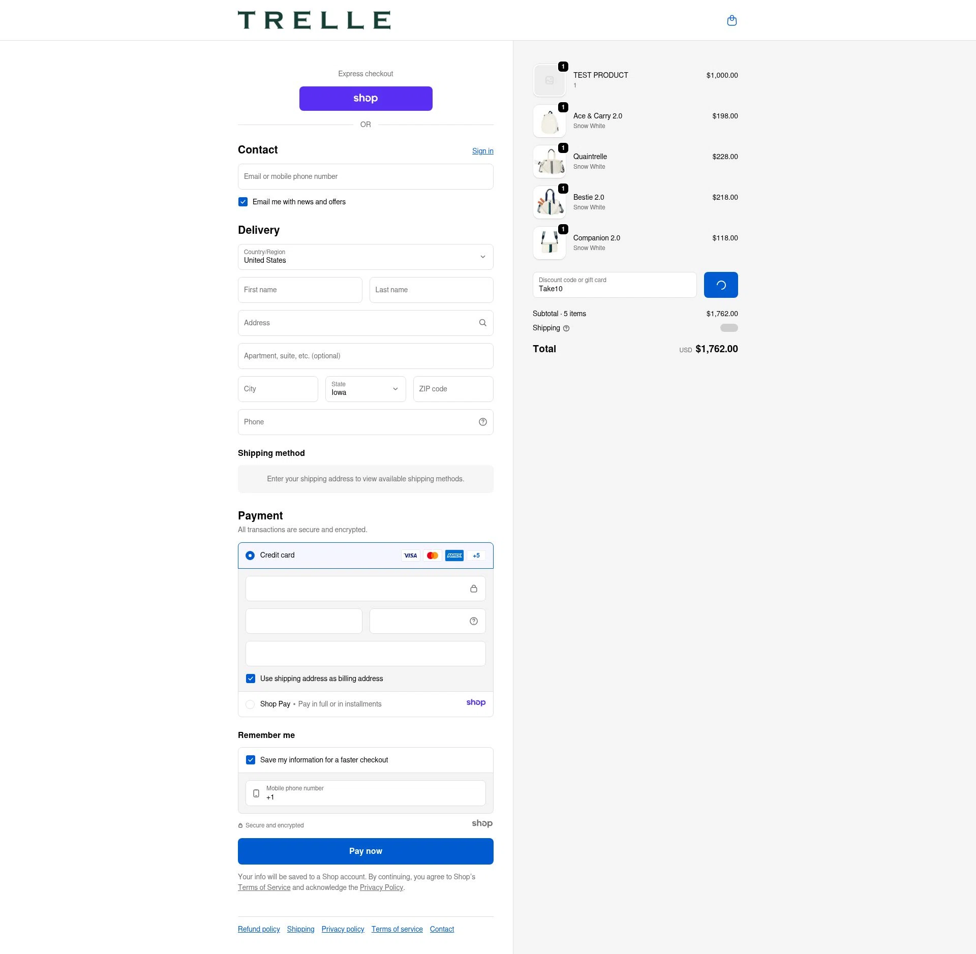 Trelle & Co. checkout page showing Trelle & Co. promo code box | Screenshot taken by SimplyCodes community member on Dec 29, 2025