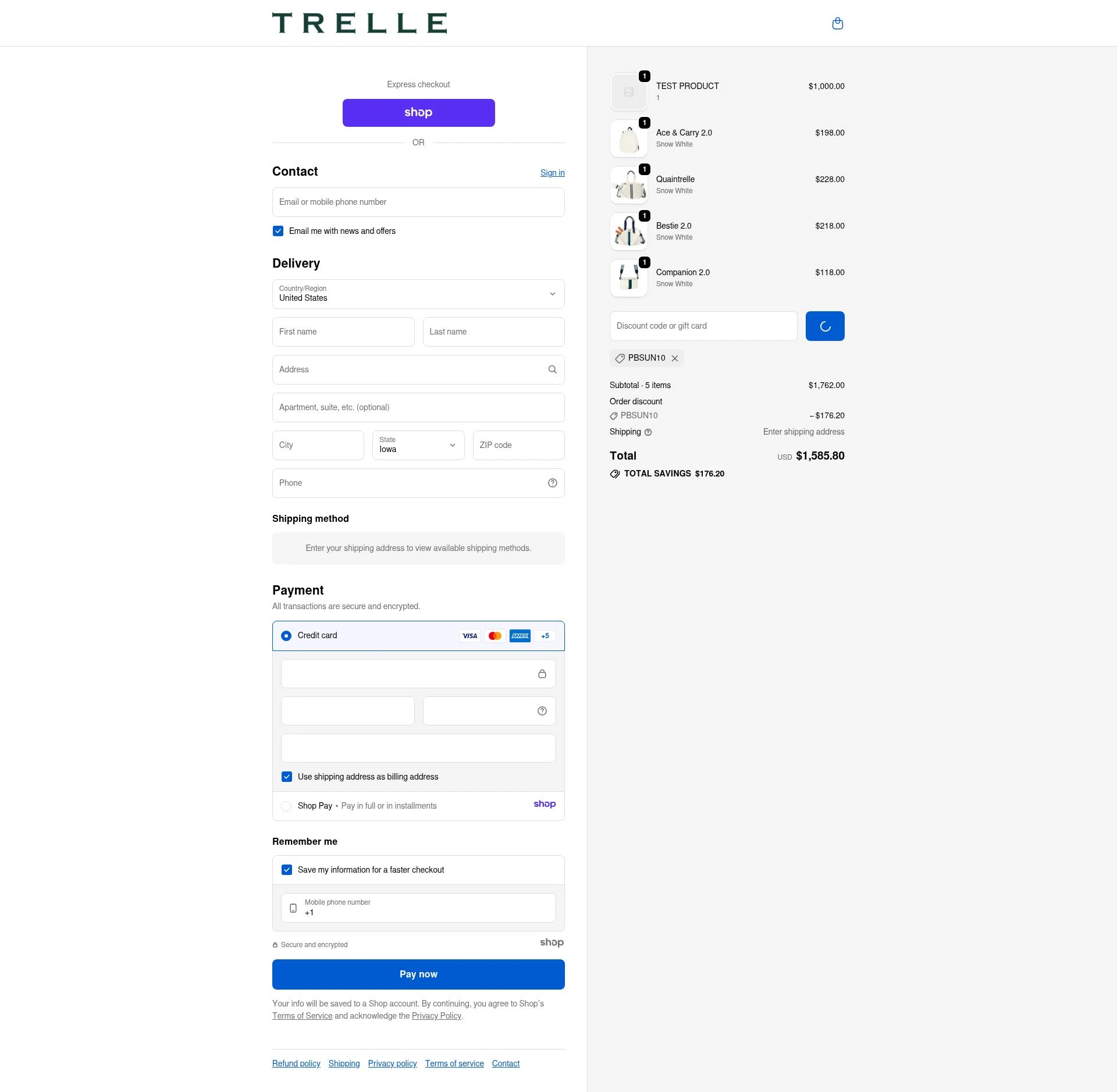 Trelle & Co. checkout page showing Trelle & Co. promo code box | Screenshot taken by SimplyCodes community member on Dec 24, 2025