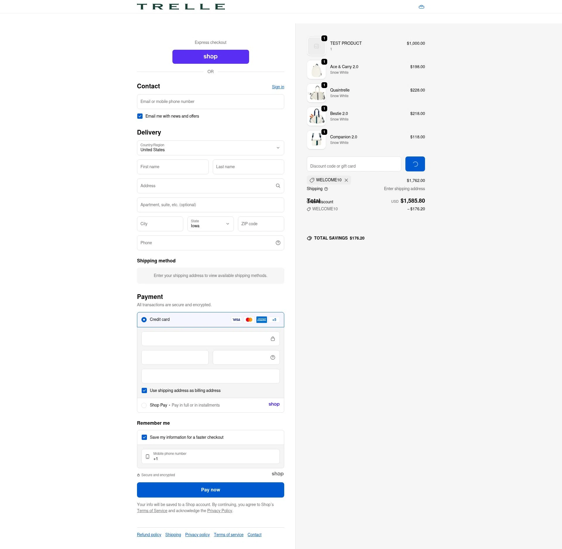 Trelle & Co. checkout page showing Trelle & Co. promo code box | Screenshot taken by SimplyCodes community member on Dec 29, 2025