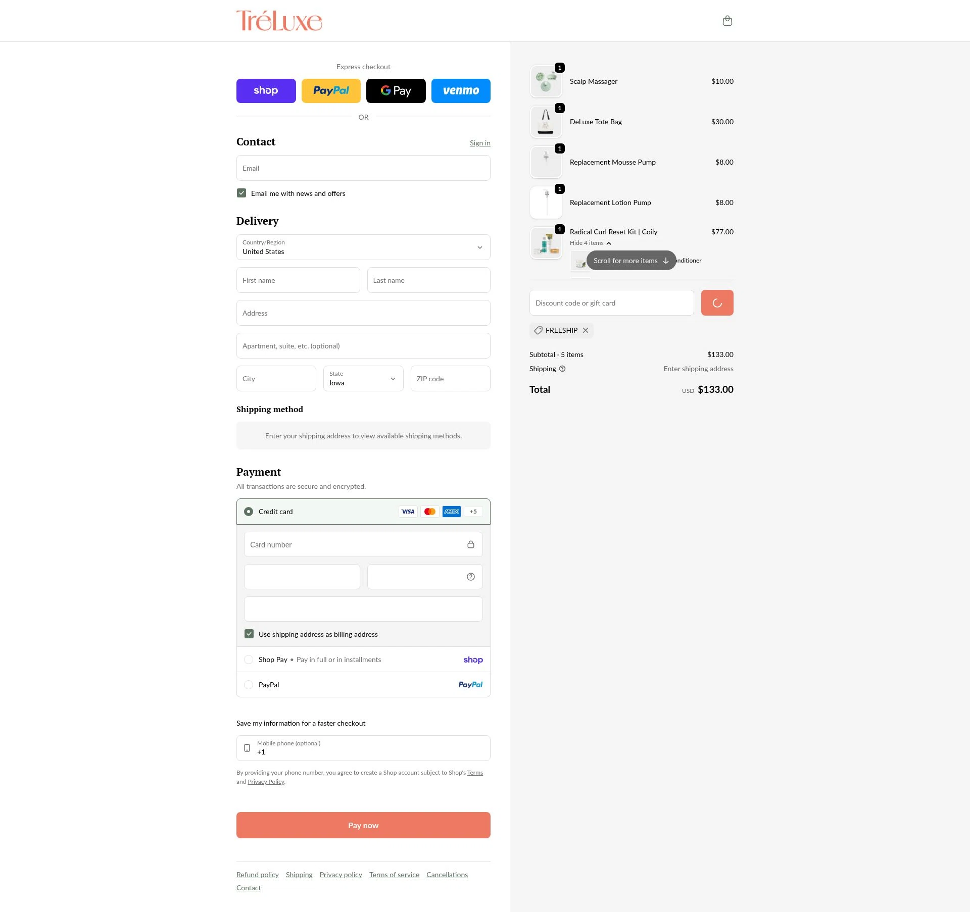 TréLuxe checkout page showing TréLuxe promo code box | Screenshot taken by SimplyCodes community member on Feb 5, 2026