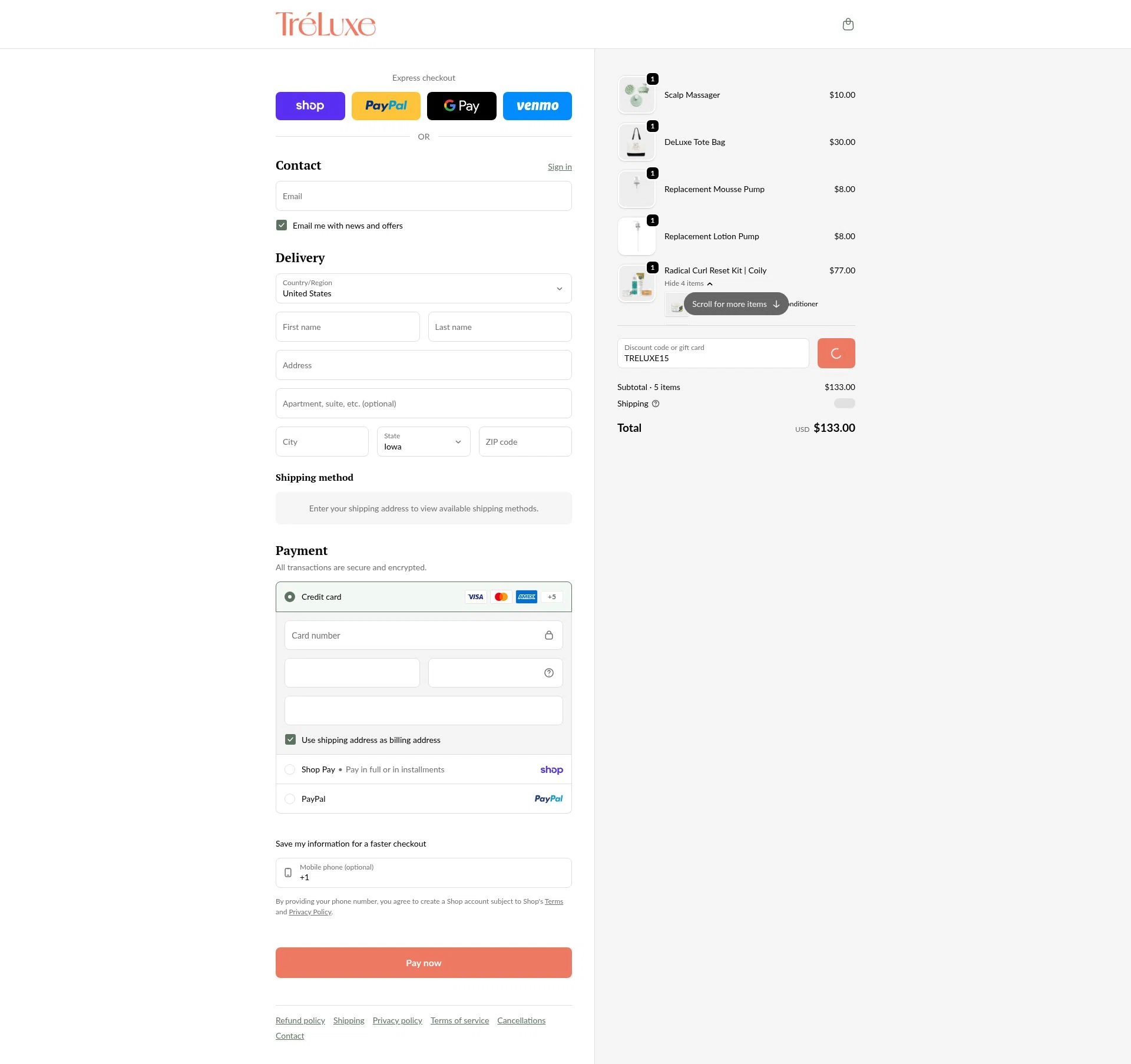 TréLuxe checkout page showing TréLuxe promo code box | Screenshot taken by SimplyCodes community member on Feb 5, 2026