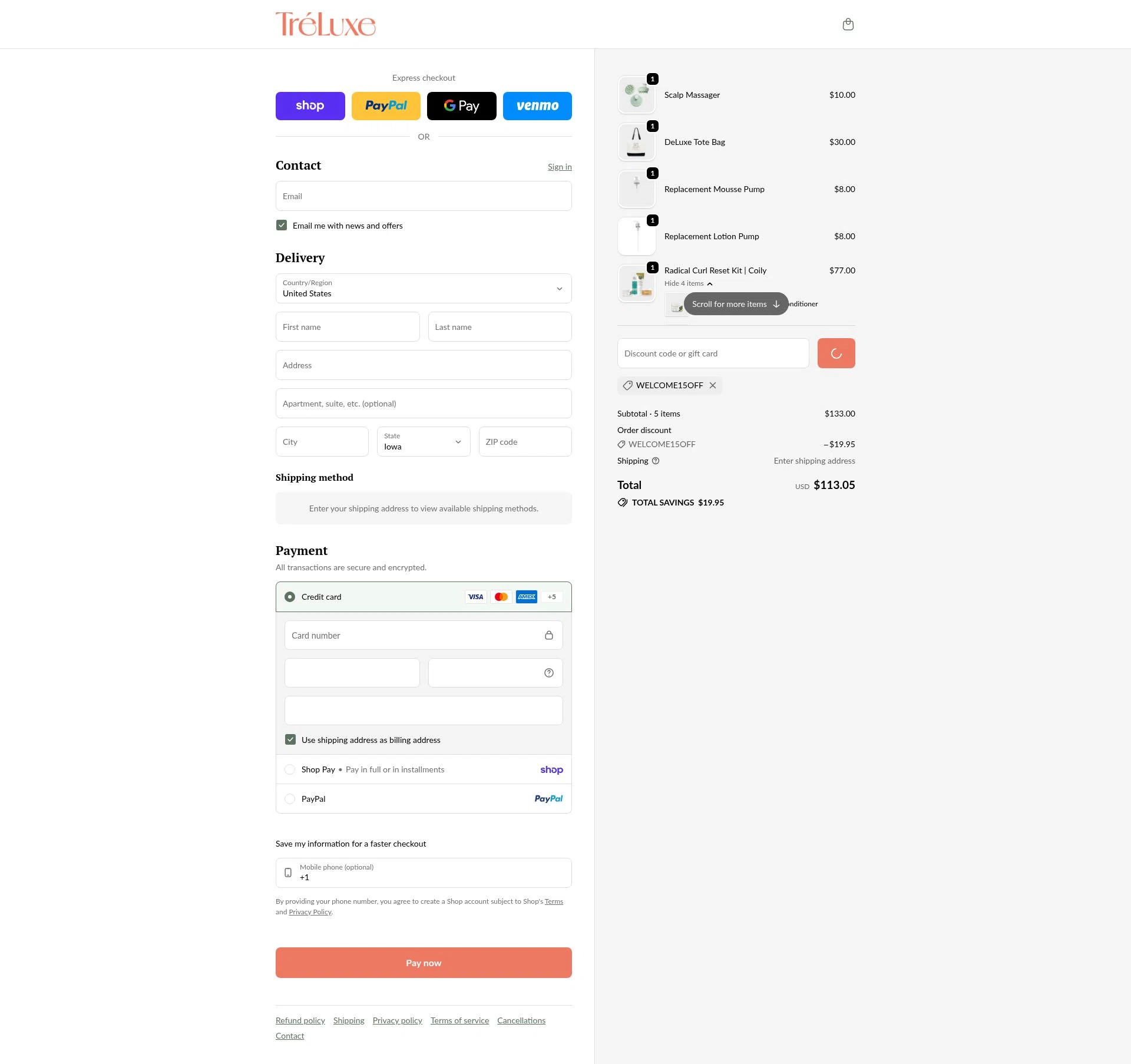 TréLuxe checkout page showing TréLuxe promo code box | Screenshot taken by SimplyCodes community member on Feb 1, 2026