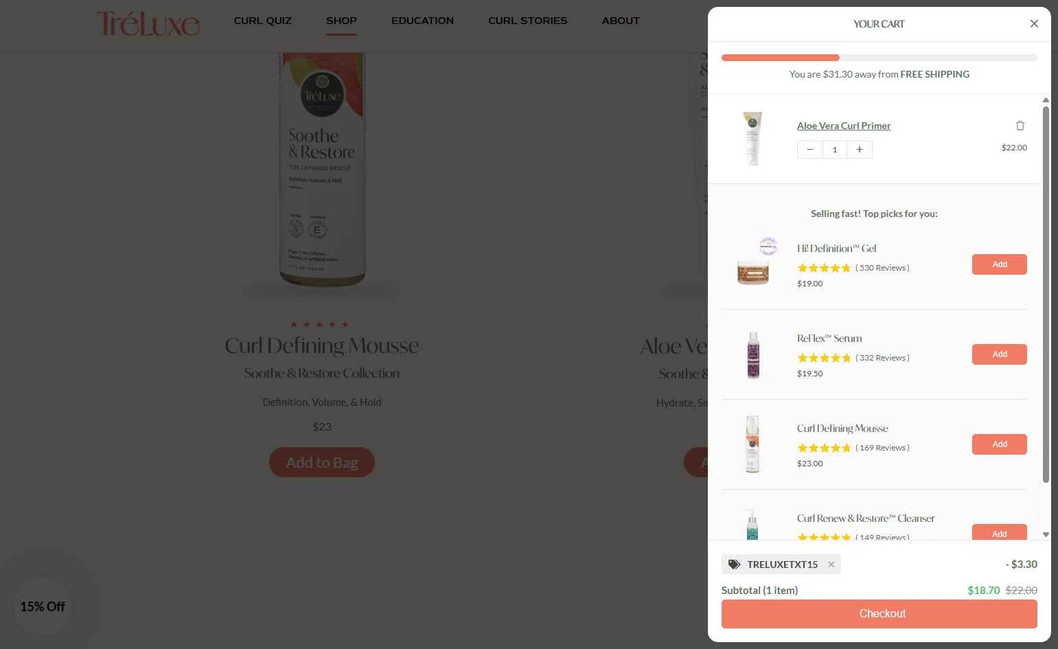 TréLuxe checkout page showing TréLuxe promo code box | Screenshot taken by SimplyCodes community member on Feb 10, 2026