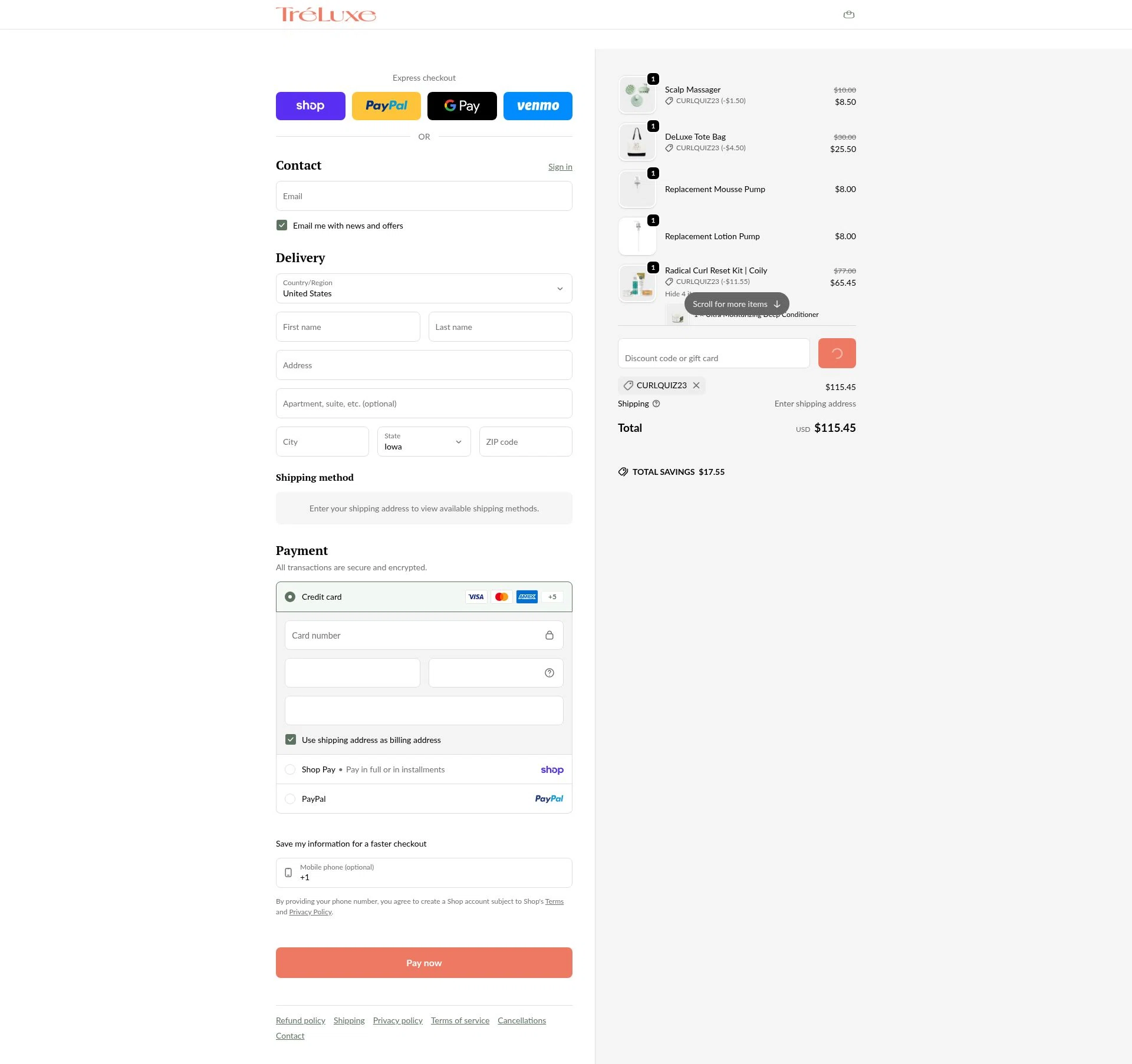 TréLuxe checkout page showing TréLuxe promo code box | Screenshot taken by SimplyCodes community member on Feb 1, 2026