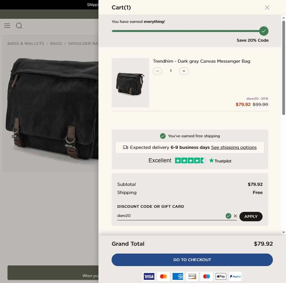Trendhim checkout page showing Trendhim discount code box | Screenshot taken by SimplyCodes community member on May 2, 2025