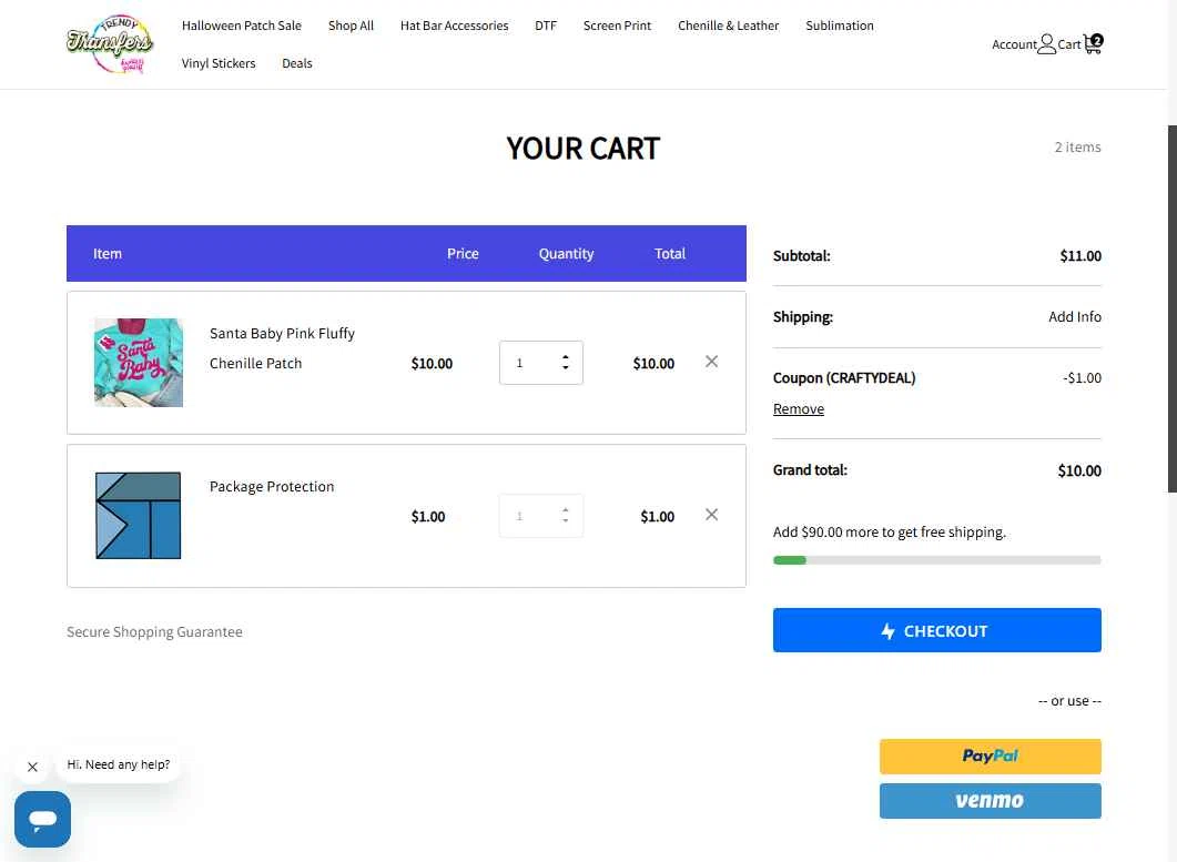Trendy Transfers checkout page showing Trendy Transfers coupon code box | Screenshot taken by SimplyCodes community member on Nov 14, 2025