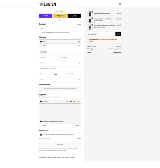 Tres-Bien checkout page showing Tres-Bien promo code box | Screenshot taken by SimplyCodes community member on Sep 12, 2025