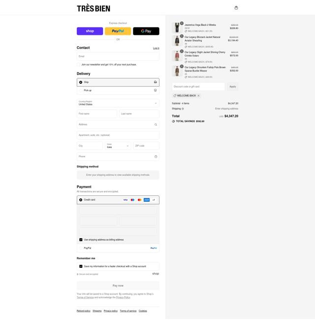 Tres-Bien checkout page showing Tres-Bien promo code box | Screenshot taken by SimplyCodes community member on Sep 8, 2025