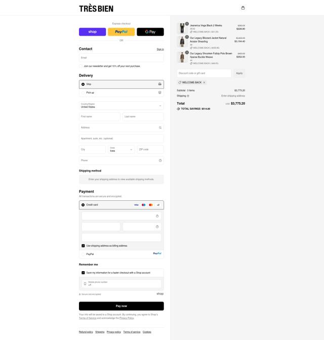 Tres-Bien checkout page showing Tres-Bien promo code box | Screenshot taken by SimplyCodes community member on Sep 12, 2025