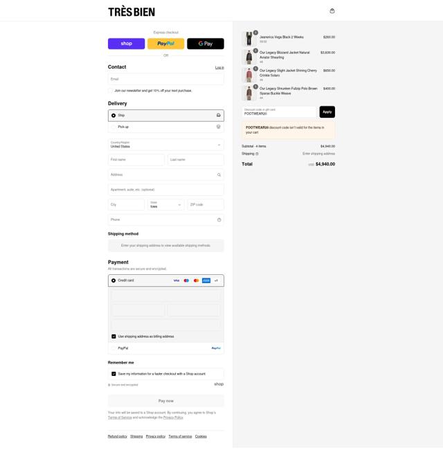 Tres-Bien checkout page showing Tres-Bien promo code box | Screenshot taken by SimplyCodes community member on Sep 8, 2025