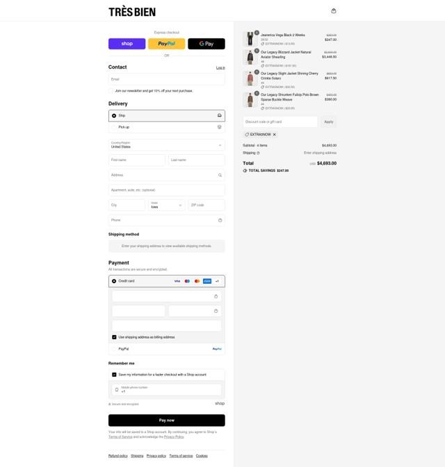 Tres-Bien checkout page showing Tres-Bien promo code box | Screenshot taken by SimplyCodes community member on Sep 8, 2025
