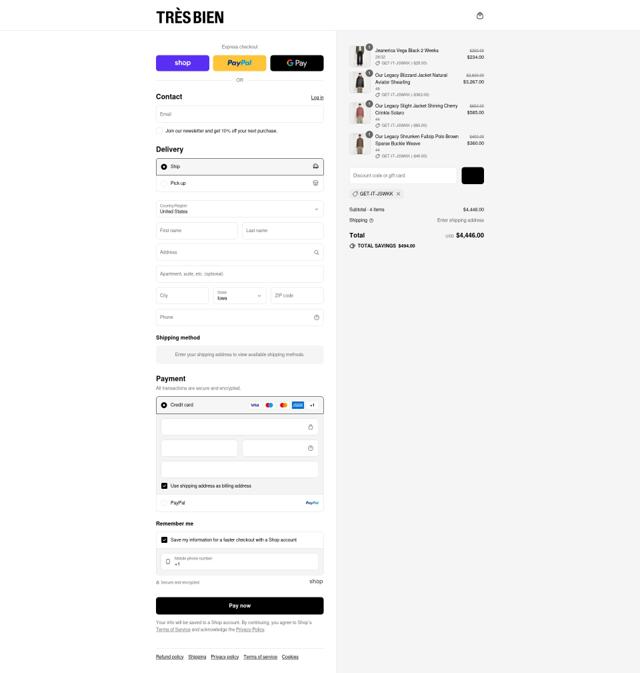 Tres-Bien checkout page showing Tres-Bien promo code box | Screenshot taken by SimplyCodes community member on Sep 8, 2025