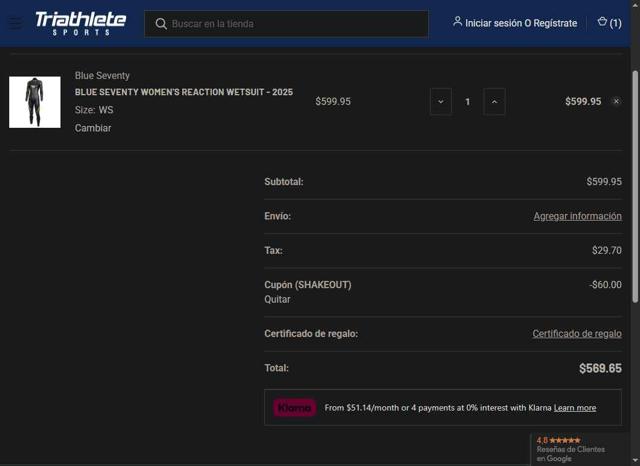 Triathlete Sports checkout page showing Triathlete Sports coupon code box | Screenshot taken by SimplyCodes community member on May 19, 2025