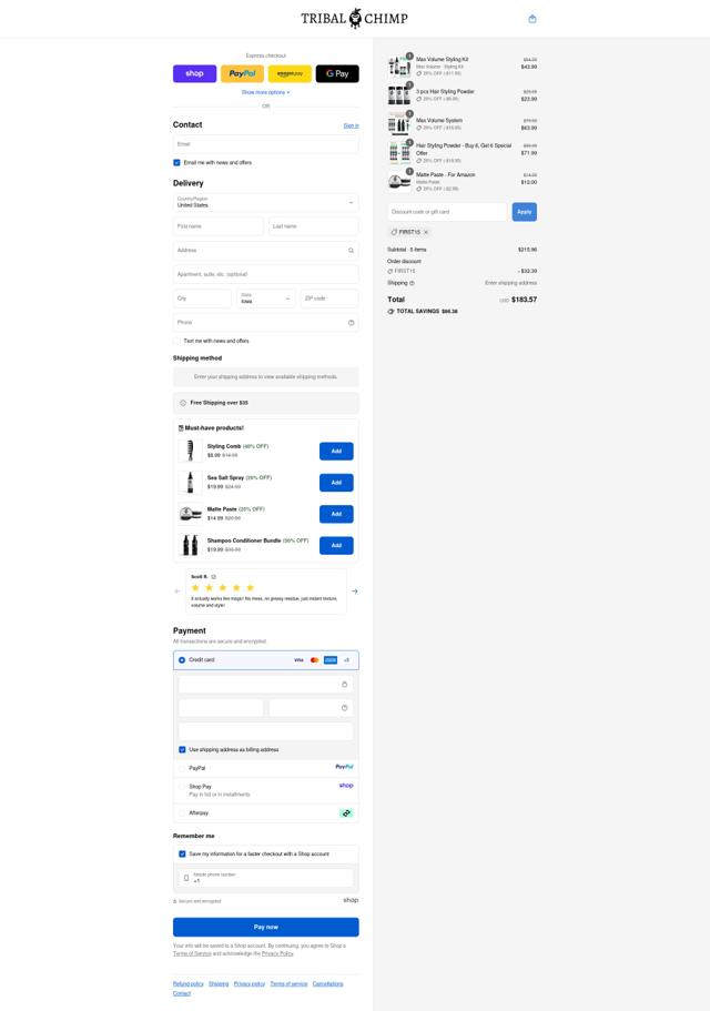 Tribal Chimp checkout page showing Tribal Chimp discount code box | Screenshot taken by SimplyCodes community member on Sep 10, 2025