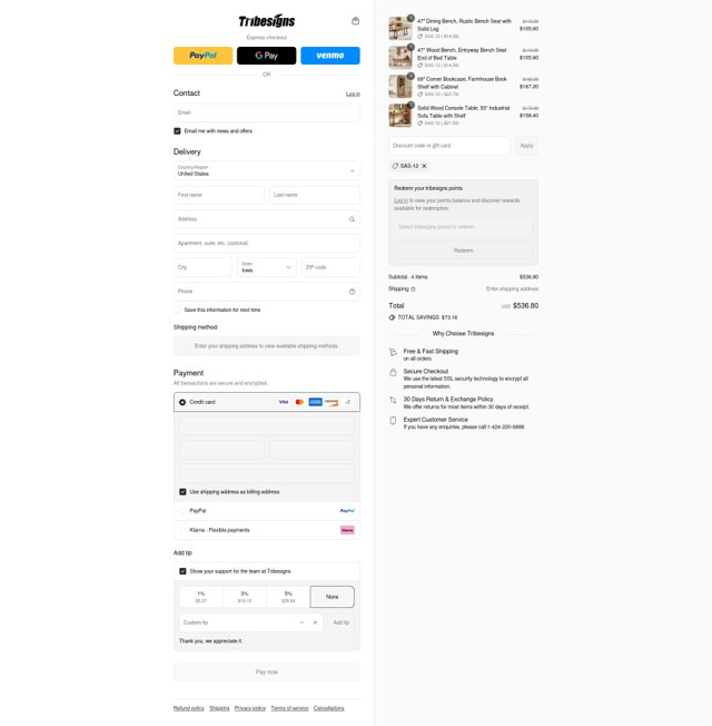 Tribesigns checkout page showing Tribesigns discount code box | Screenshot taken by SimplyCodes community member on Sep 5, 2025