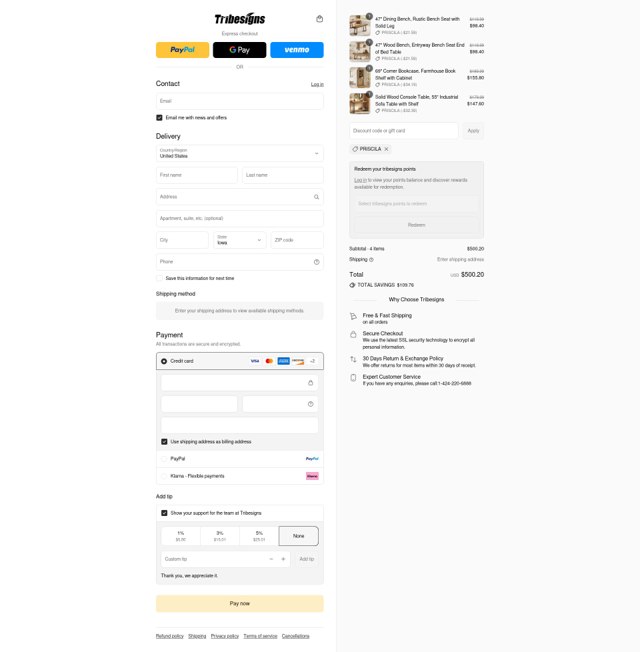 Tribesigns checkout page showing Tribesigns discount code box | Screenshot taken by SimplyCodes community member on Sep 5, 2025