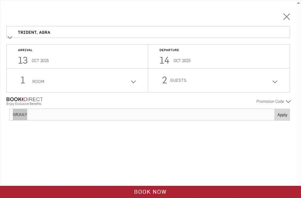 Trident Hotels checkout page showing Trident Hotels promo code box | Screenshot taken by SimplyCodes community member on Oct 13, 2025