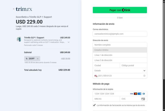 TrimRX checkout page showing TrimRX discount code box | Screenshot taken by SimplyCodes community member on Aug 10, 2025