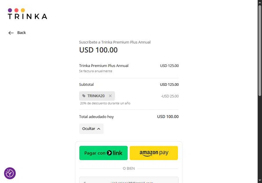 Trinka checkout page showing Trinka promo code box | Screenshot taken by SimplyCodes community member on Dec 15, 2025