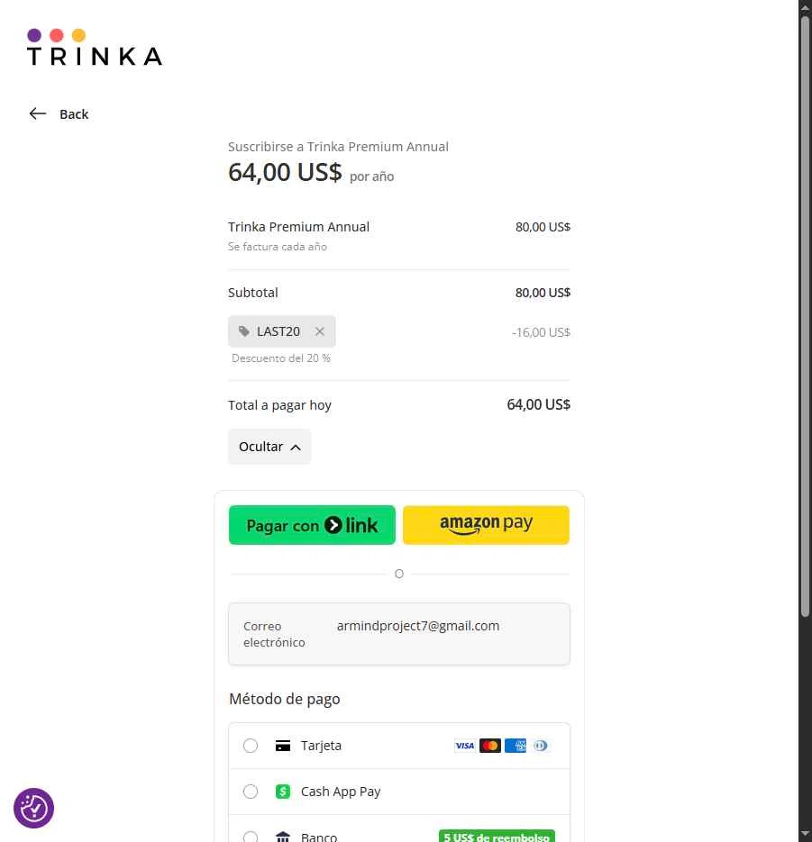 Trinka checkout page showing Trinka promo code box | Screenshot taken by SimplyCodes community member on Sep 16, 2025