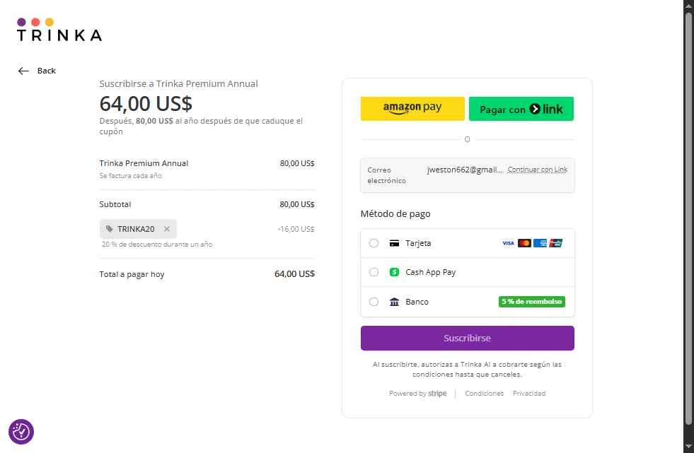 Trinka checkout page showing Trinka promo code box | Screenshot taken by SimplyCodes community member on Aug 21, 2025