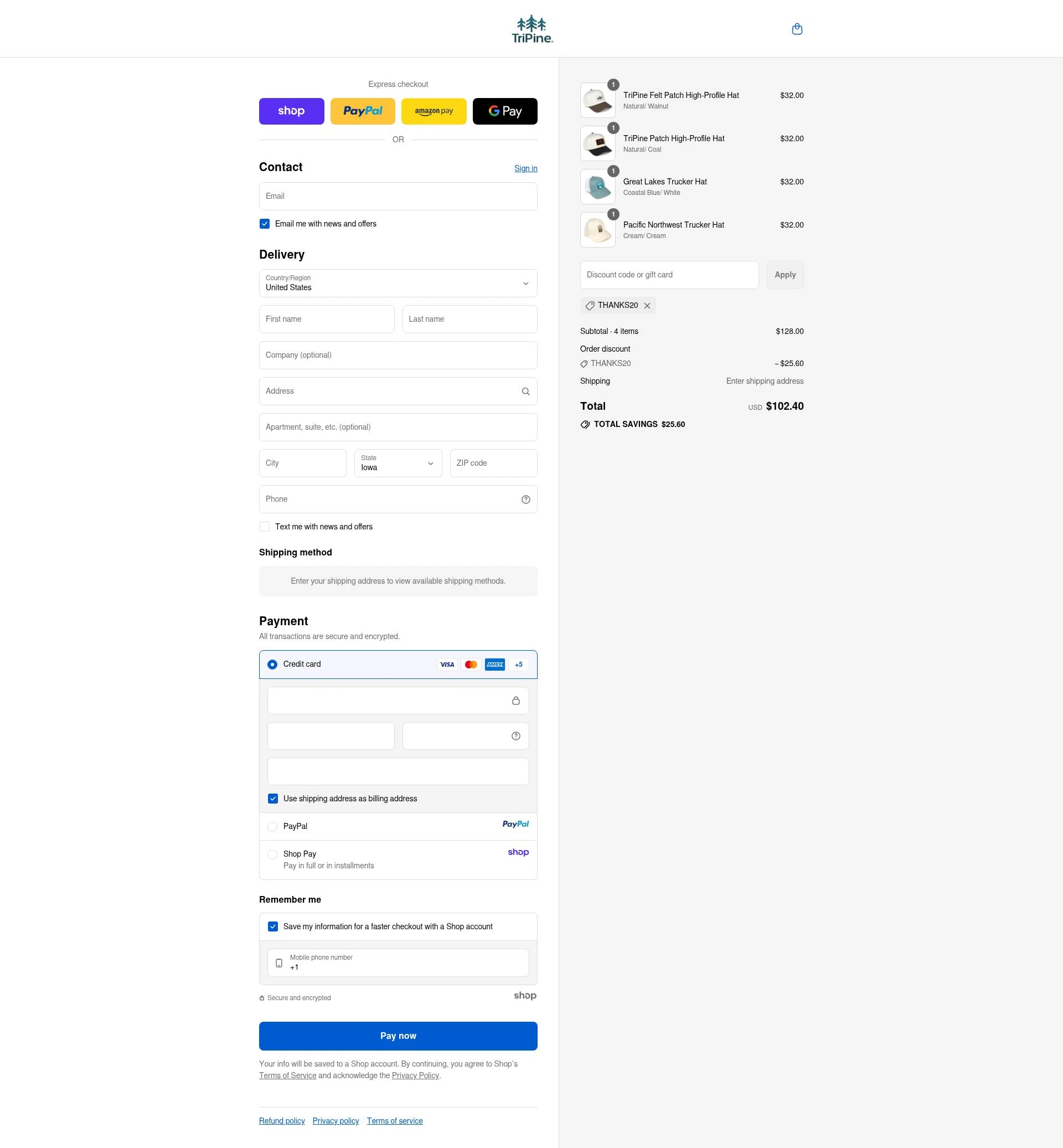 TriPine checkout page showing TriPine discount code box | Screenshot taken by SimplyCodes community member on Sep 11, 2025