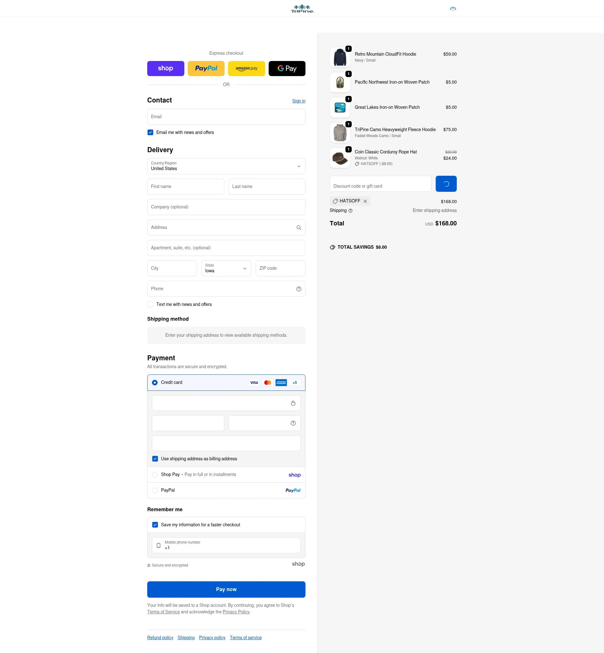 TriPine checkout page showing TriPine discount code box | Screenshot taken by SimplyCodes community member on Jan 30, 2026