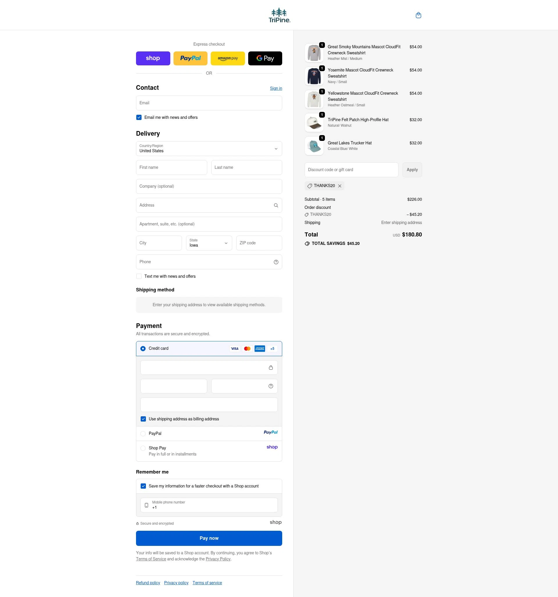 TriPine checkout page showing TriPine discount code box | Screenshot taken by SimplyCodes community member on Oct 2, 2025