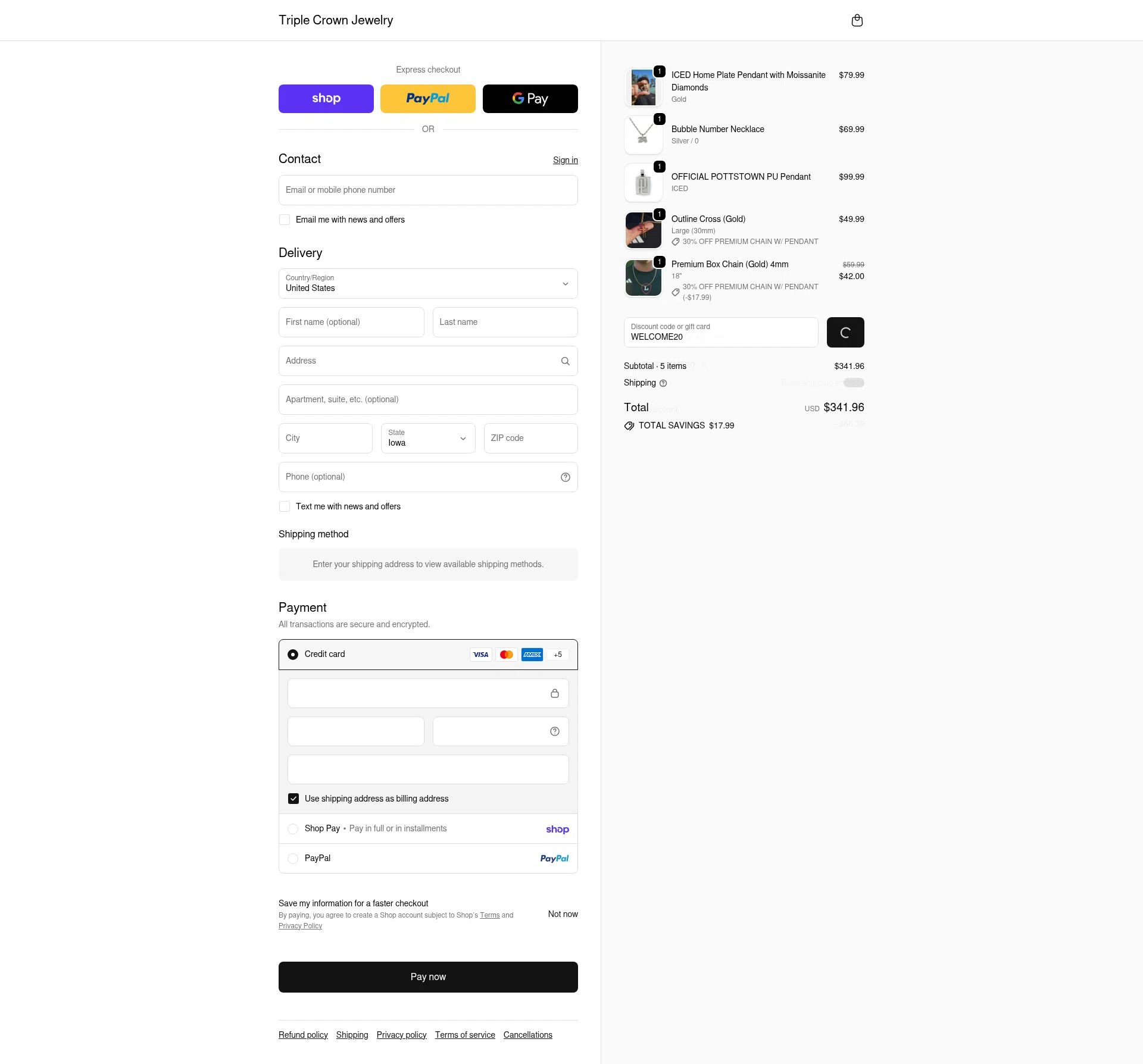 Triple Crown Jewelry checkout page showing Triple Crown Jewelry discount code box | Screenshot taken by SimplyCodes community member on Feb 18, 2026