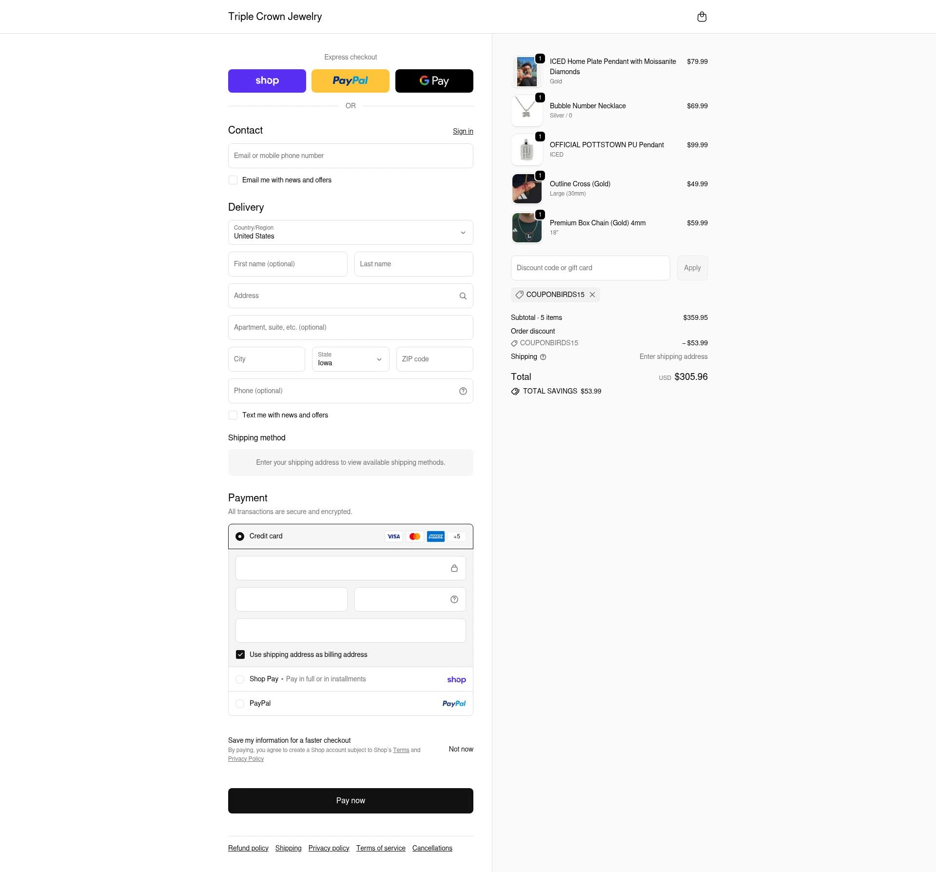Triple Crown Jewelry checkout page showing Triple Crown Jewelry discount code box | Screenshot taken by SimplyCodes community member on Feb 18, 2026
