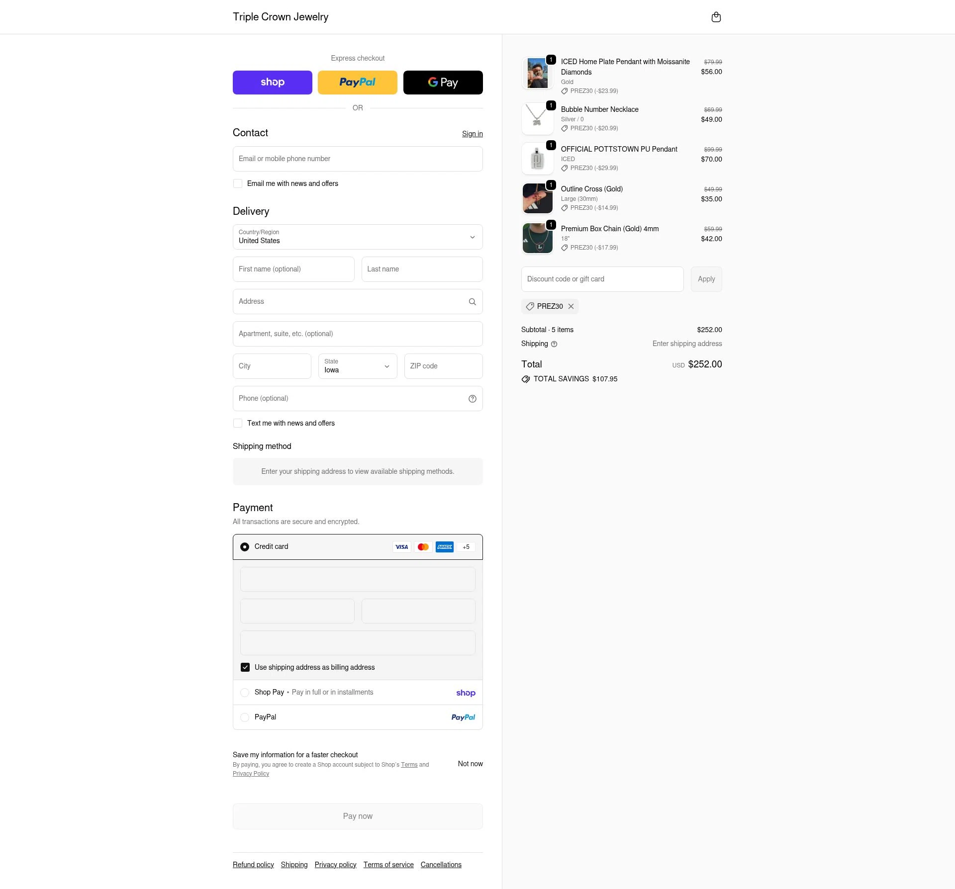 Triple Crown Jewelry checkout page showing Triple Crown Jewelry discount code box | Screenshot taken by SimplyCodes community member on Feb 18, 2026