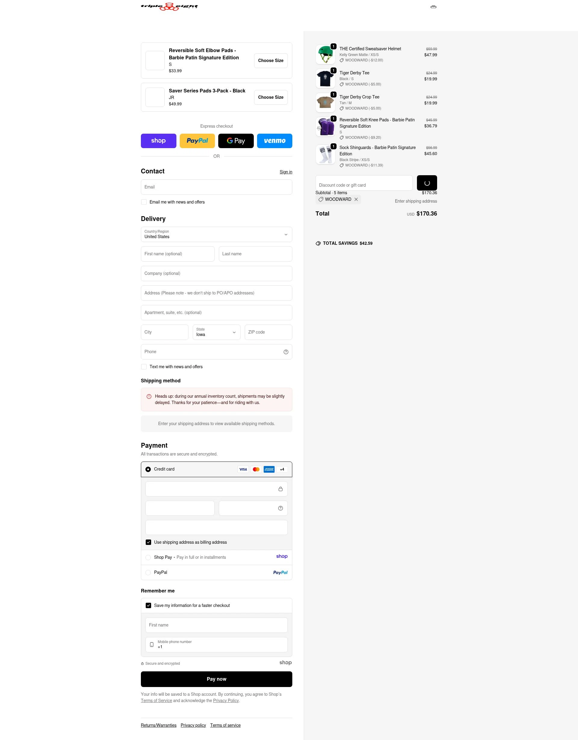 Triple Eight checkout page showing Triple Eight coupon code box | Screenshot taken by SimplyCodes community member on Jan 4, 2026