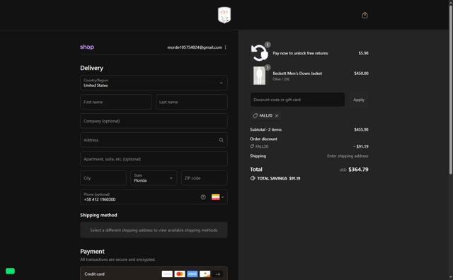 Triple F.A.T. Goose checkout page showing Triple F.A.T. Goose discount code box | Screenshot taken by SimplyCodes community member on Sep 6, 2025