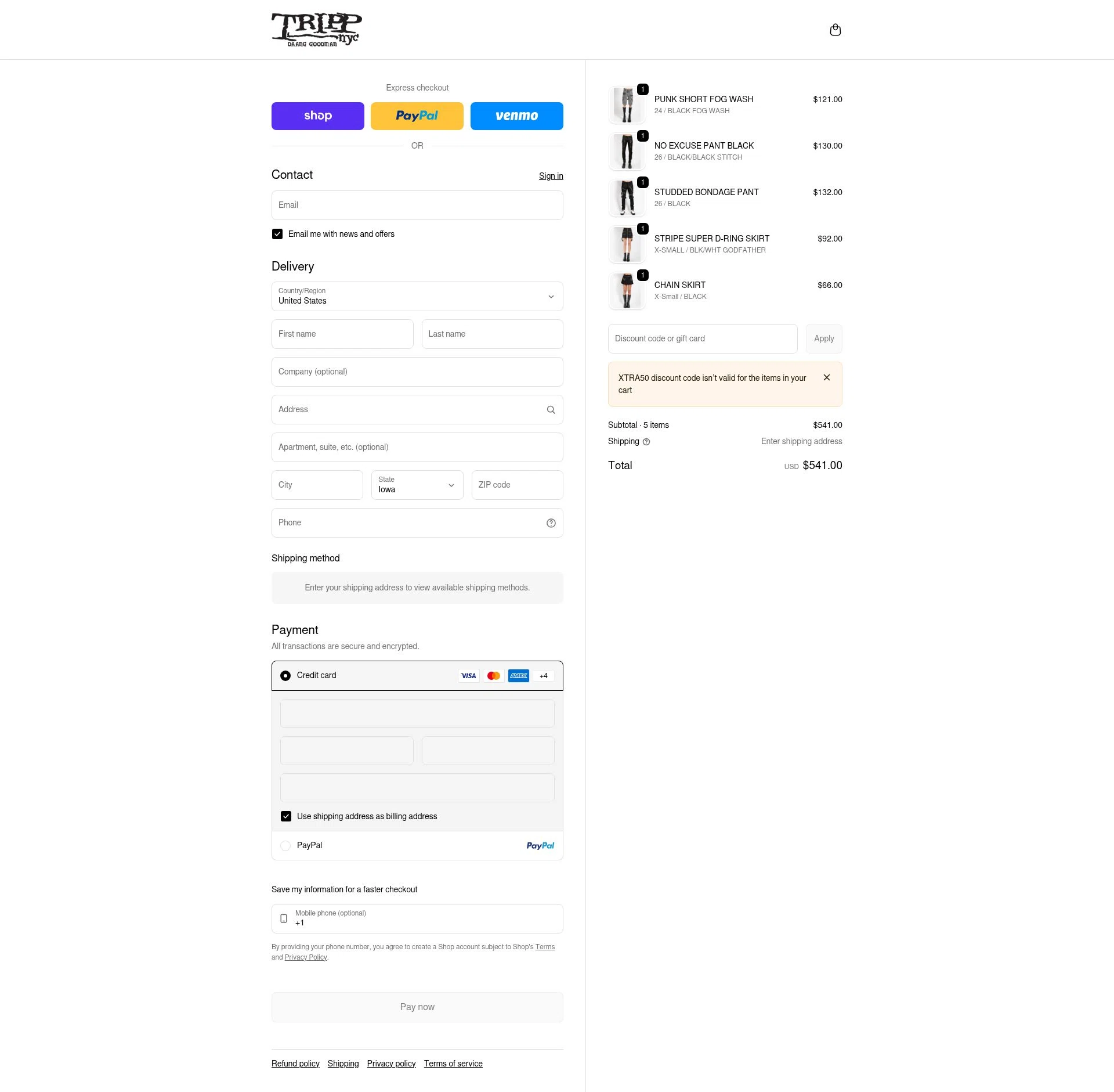 Tripp NYC checkout page showing Tripp NYC discount code box | Screenshot taken by SimplyCodes community member on Feb 5, 2026