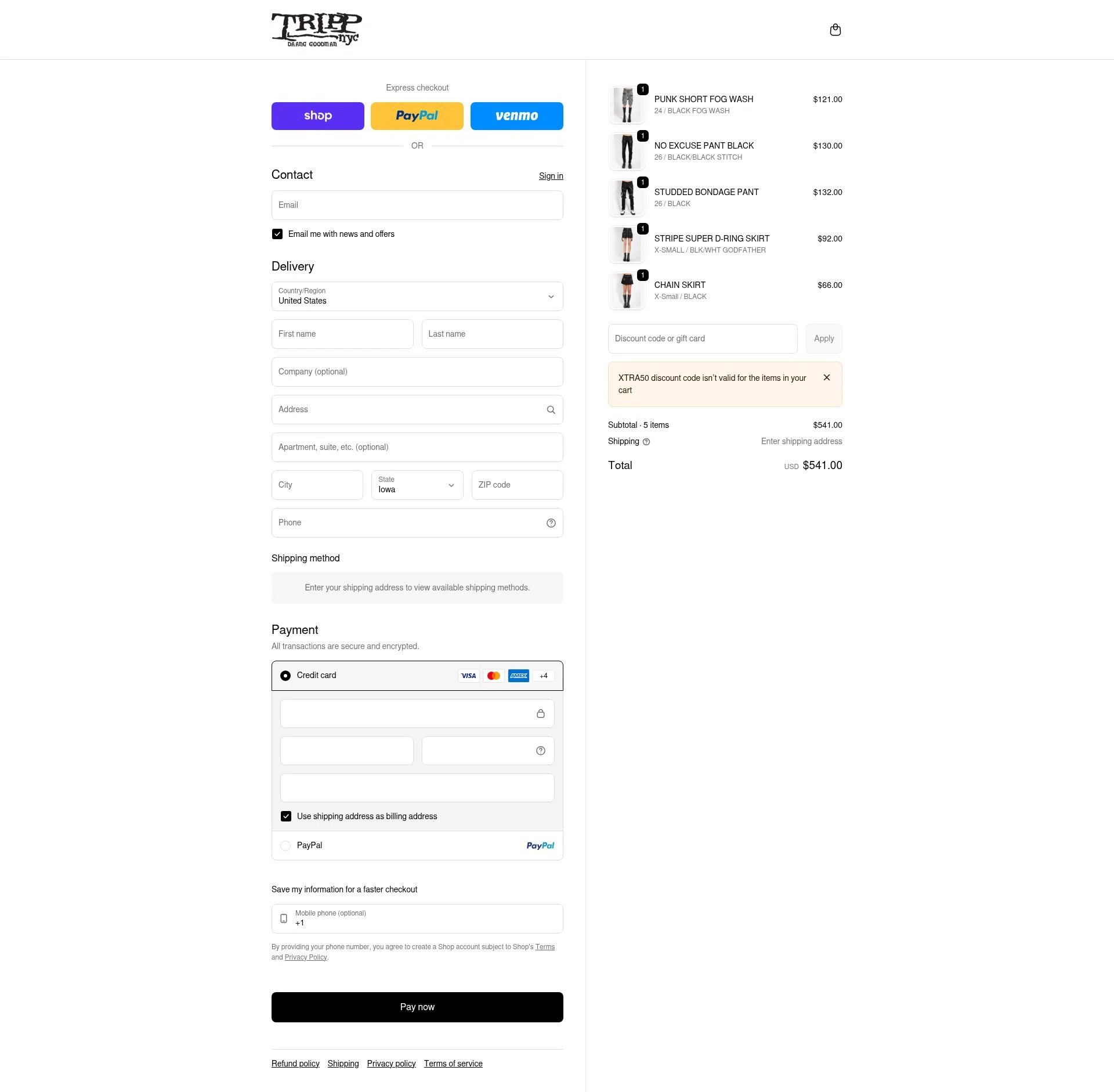Tripp NYC checkout page showing Tripp NYC discount code box | Screenshot taken by SimplyCodes community member on Feb 9, 2026