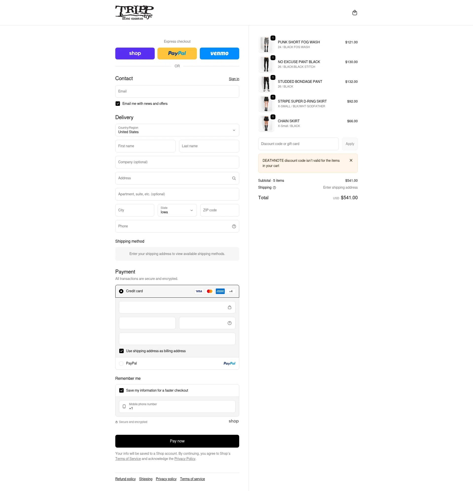 Tripp NYC checkout page showing Tripp NYC discount code box | Screenshot taken by SimplyCodes community member on Jan 22, 2026