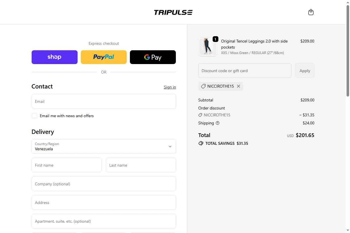 Tripulse checkout page showing Tripulse promo code box | Screenshot taken by SimplyCodes community member on Dec 31, 2025