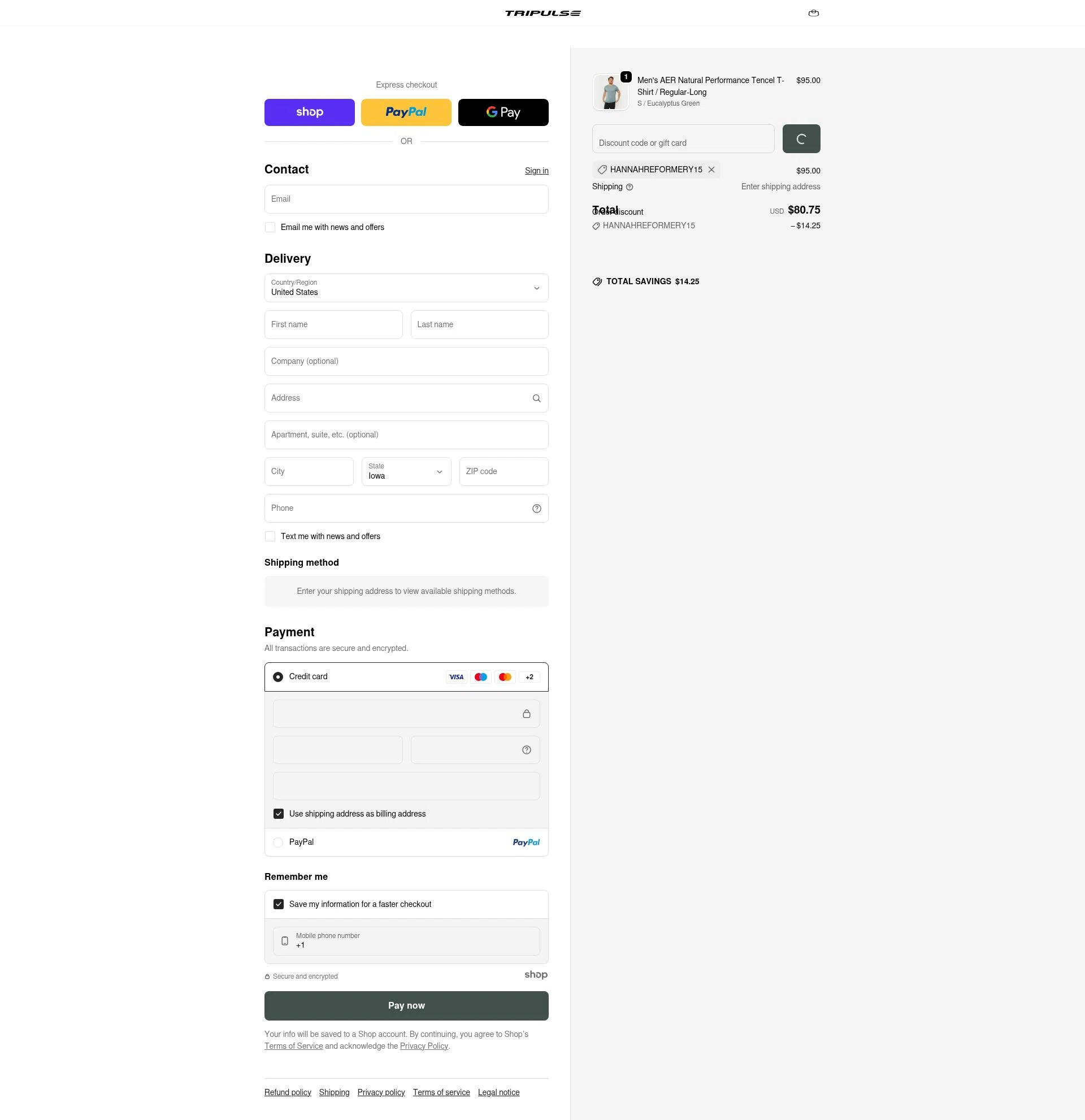 Tripulse checkout page showing Tripulse promo code box | Screenshot taken by SimplyCodes community member on Dec 31, 2025