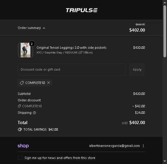 Tripulse checkout page showing Tripulse promo code box | Screenshot taken by SimplyCodes community member on Dec 26, 2025