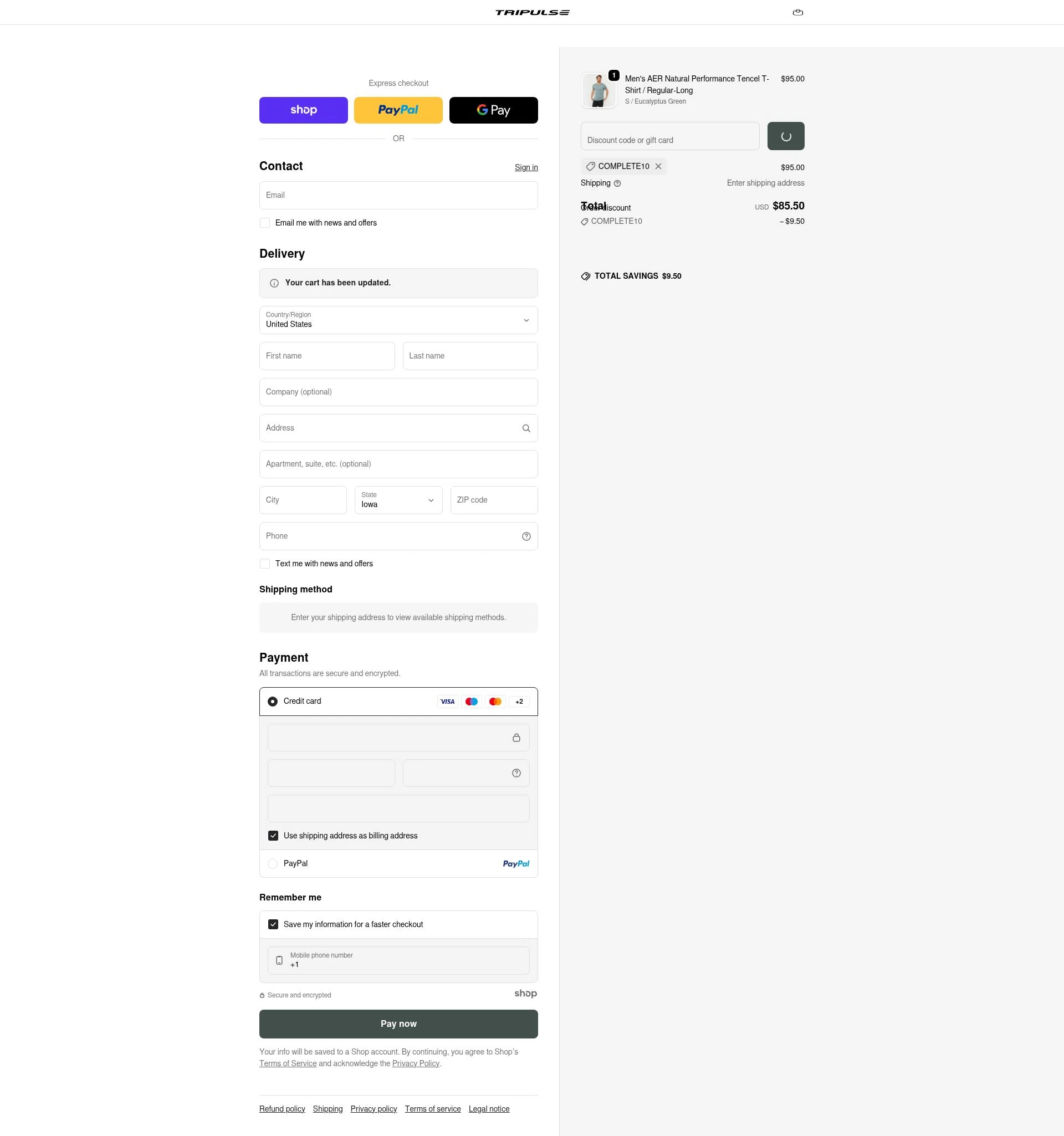 Tripulse checkout page showing Tripulse promo code box | Screenshot taken by SimplyCodes community member on Dec 31, 2025