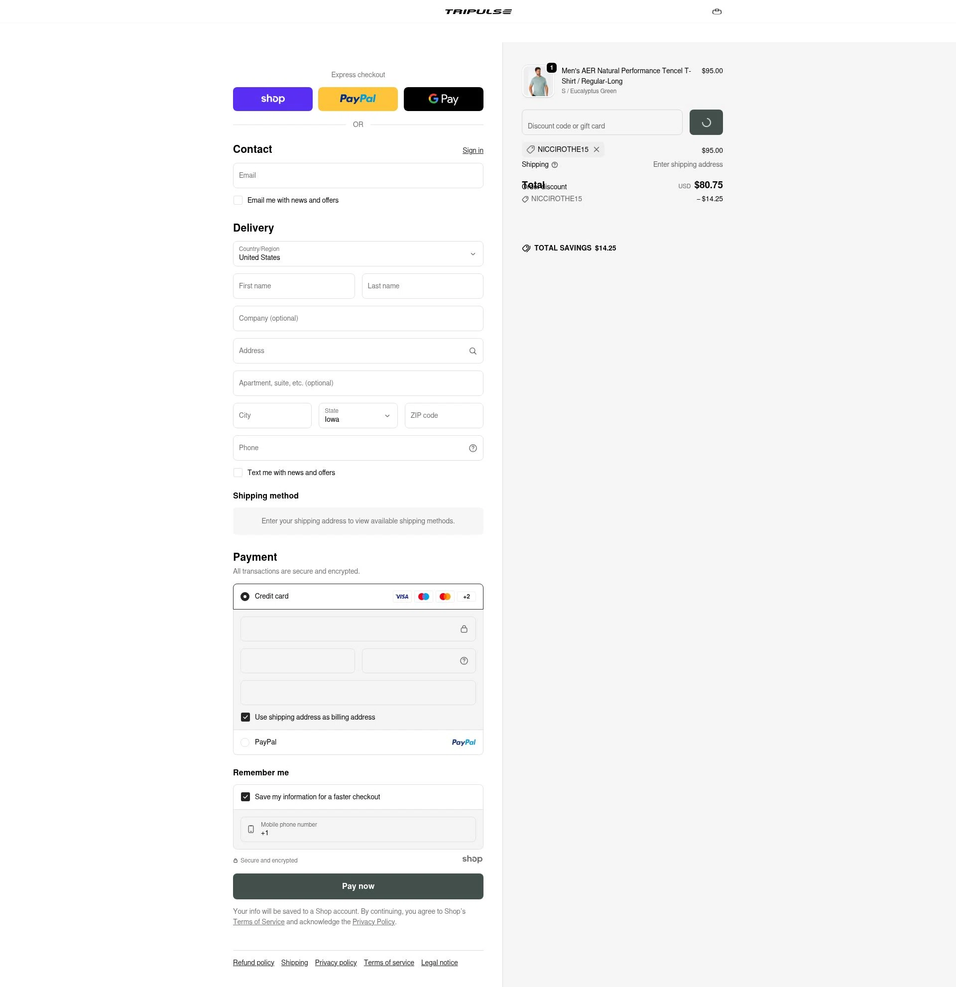 Tripulse checkout page showing Tripulse promo code box | Screenshot taken by SimplyCodes community member on Dec 26, 2025