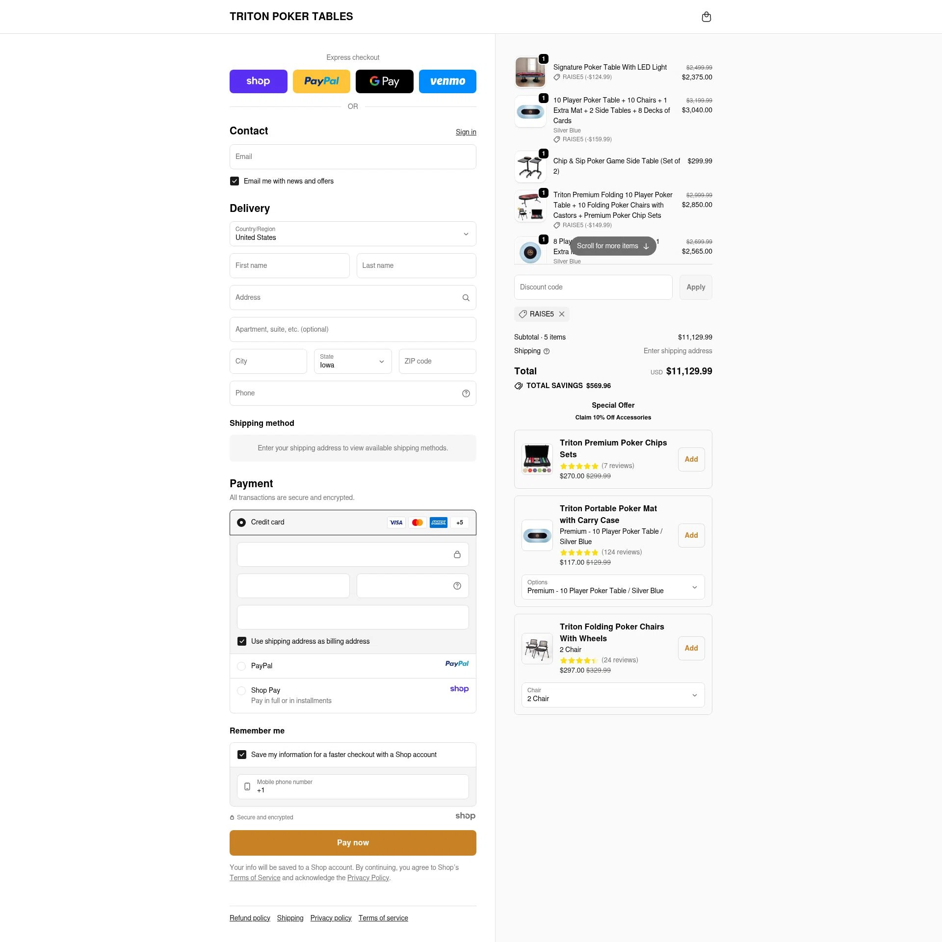 Triton Poker Tables checkout page showing Triton Poker Tables promo code box | Screenshot taken by SimplyCodes community member on Oct 22, 2025