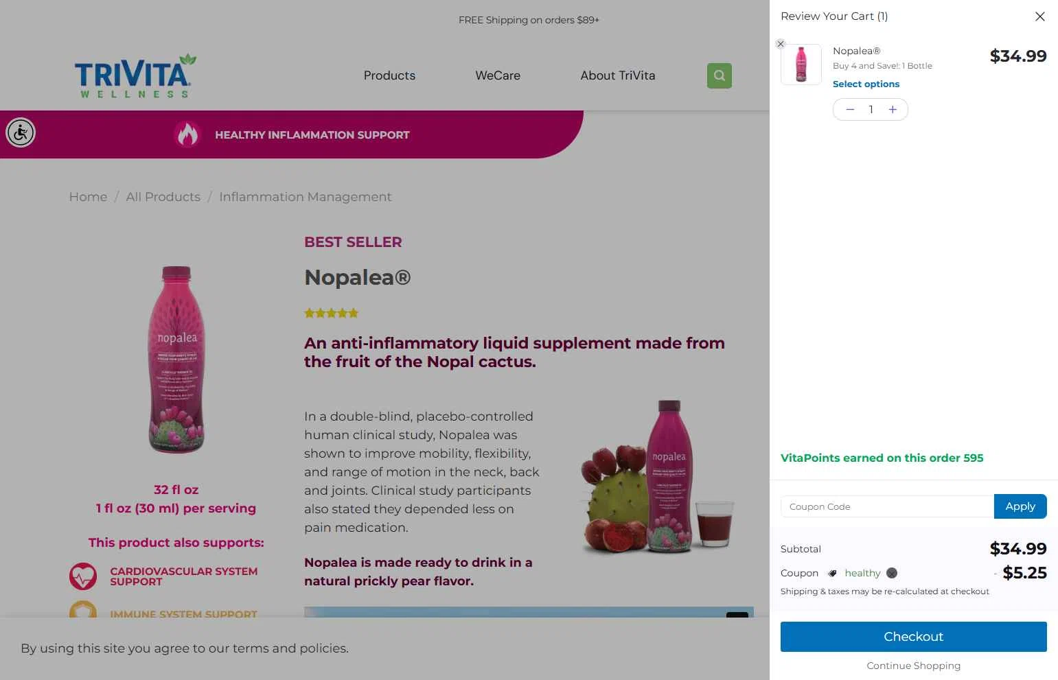 TriVita checkout page showing TriVita promo code box | Screenshot taken by SimplyCodes community member on Dec 24, 2025