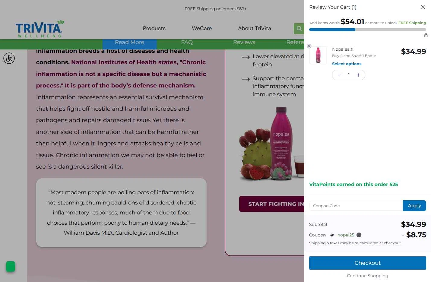 TriVita checkout page showing TriVita promo code box | Screenshot taken by SimplyCodes community member on Dec 7, 2025