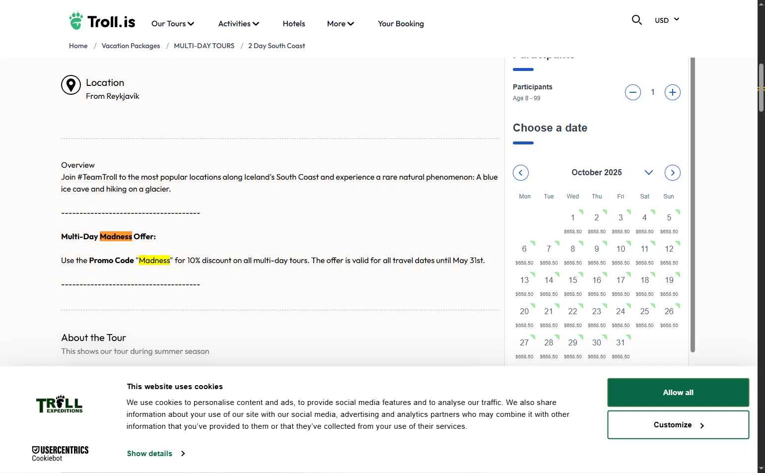 Troll Expeditions checkout page showing Troll Expeditions promo code box | Screenshot taken by SimplyCodes community member on Jun 5, 2025