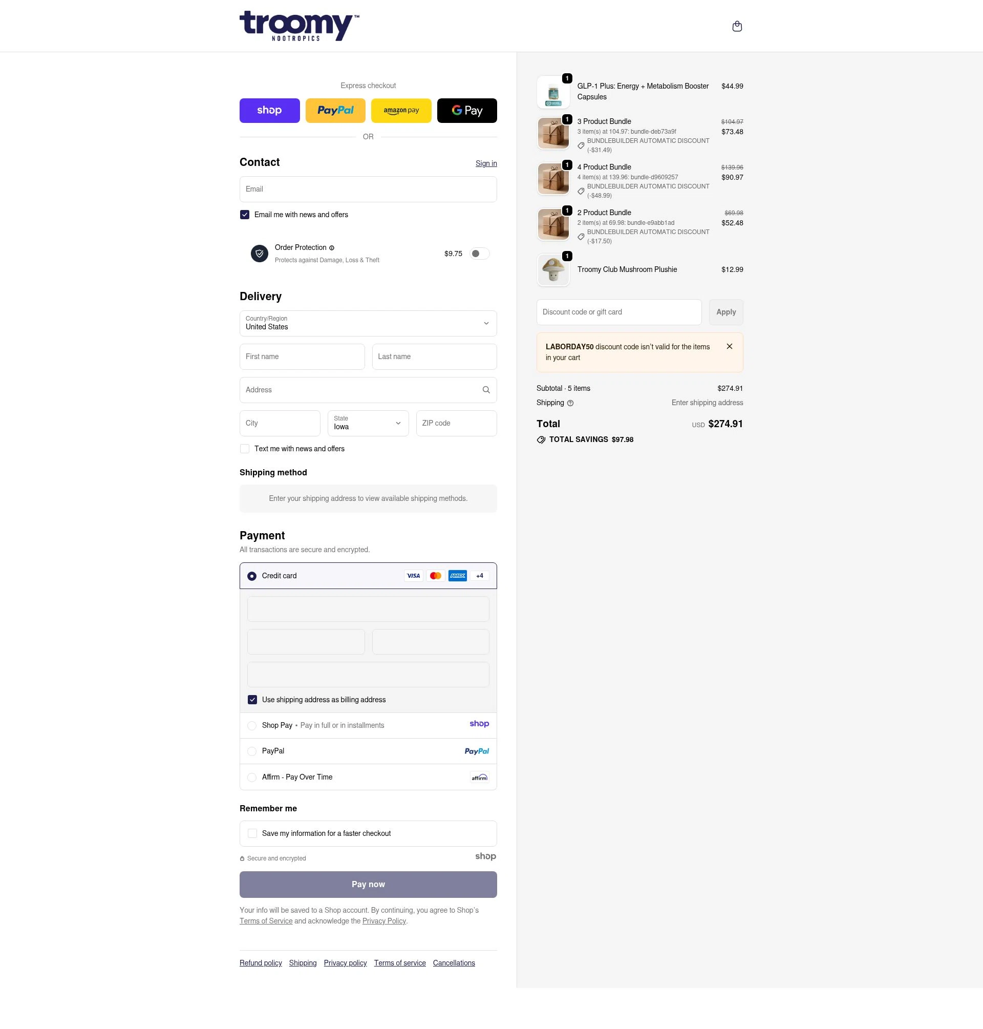 Troomy checkout page showing Troomy promo code box | Screenshot taken by SimplyCodes community member on Jan 2, 2026