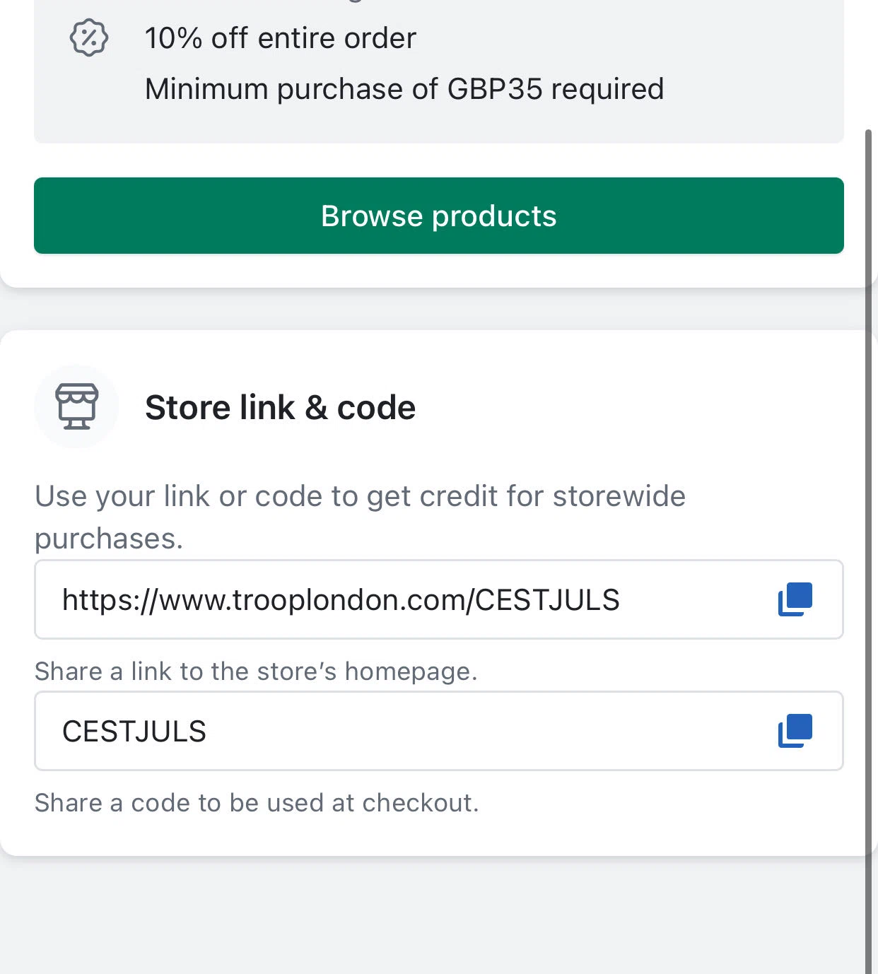 Troop London discount code screenshot showing code CESTJULS applied at Troop London checkout page. Uploaded by SimplyCodes community member Vagabondie on Nov 11, 2025